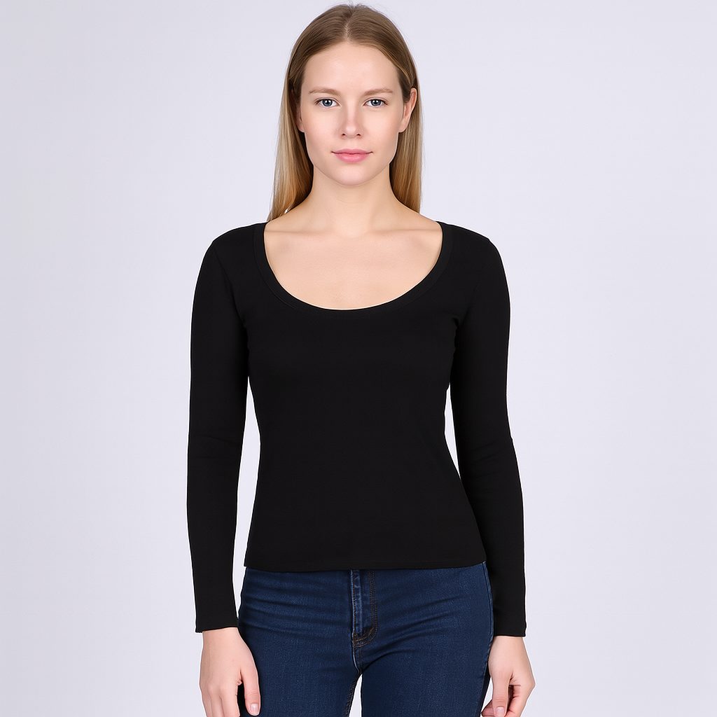 Women's U-Neck Thin threaded long sleeves