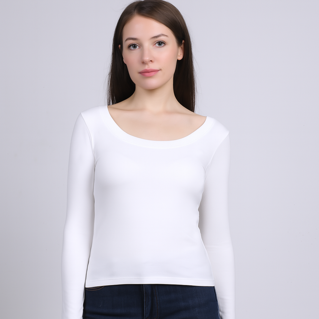 Women's U-Neck Thin threaded long sleeves