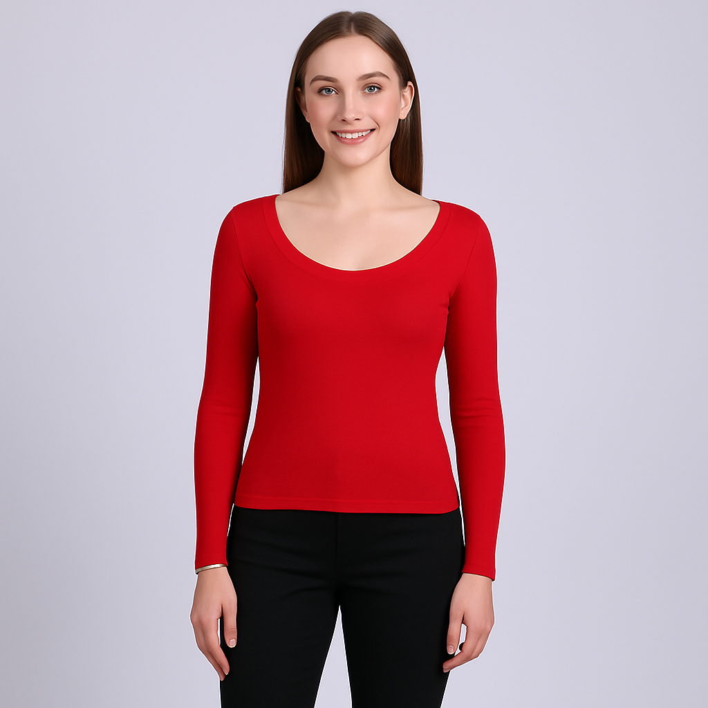 Women's U-Neck Thin threaded long sleeves
