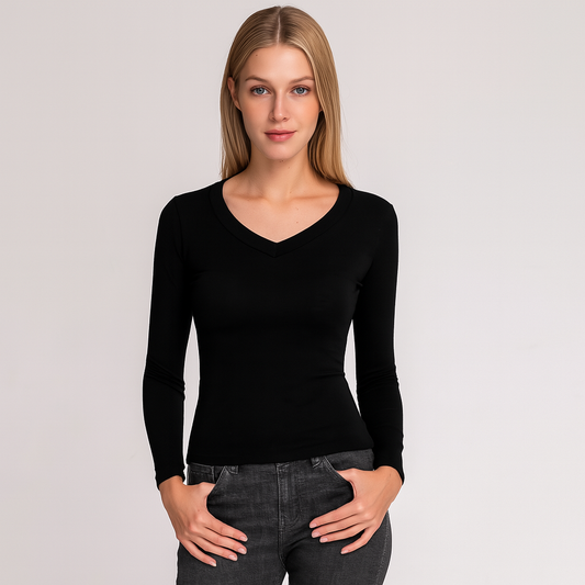 Cropped V-neck long sleeves