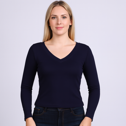 Cropped V-neck long sleeves