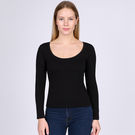 Women's U-Neck Thin threaded long sleeves