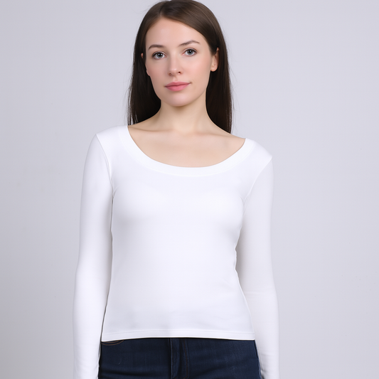 Women's U-Neck Thin threaded long sleeves