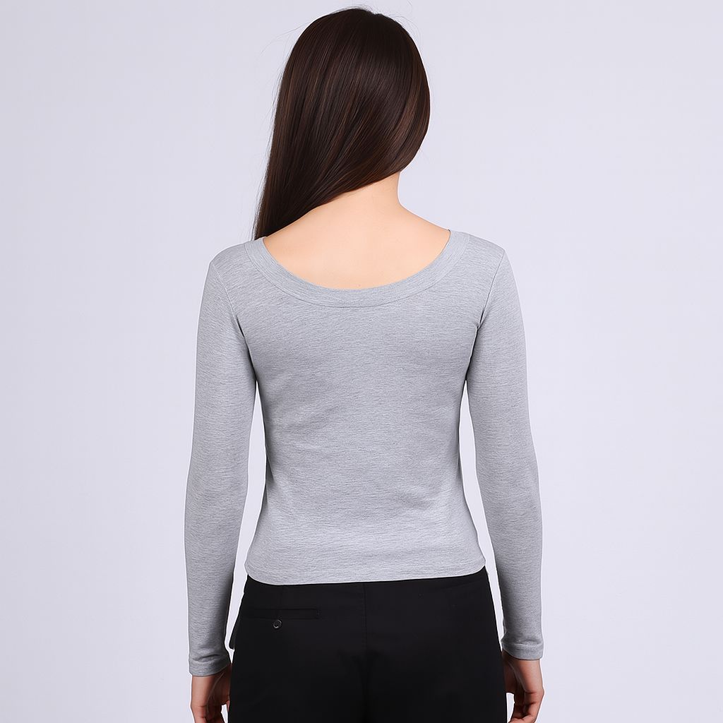 Women's U-Neck Thin threaded long sleeves