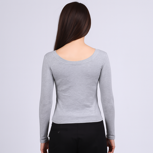 Women's U-Neck Thin threaded long sleeves