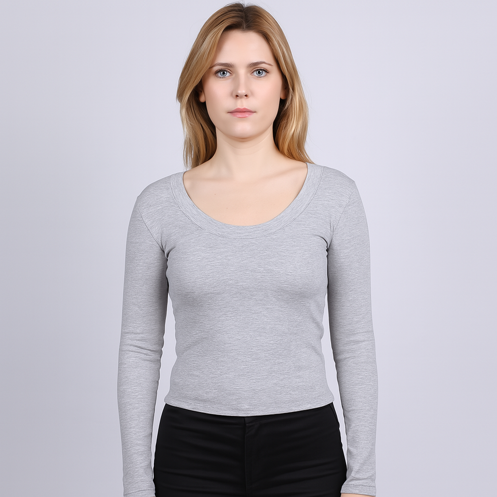 Women's U-Neck Thin threaded long sleeves