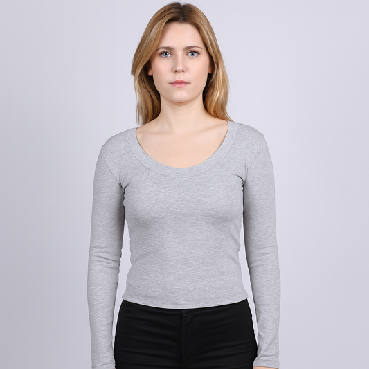 Women's U-Neck Thin threaded long sleeves