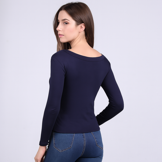 Women's U-Neck Thin threaded long sleeves