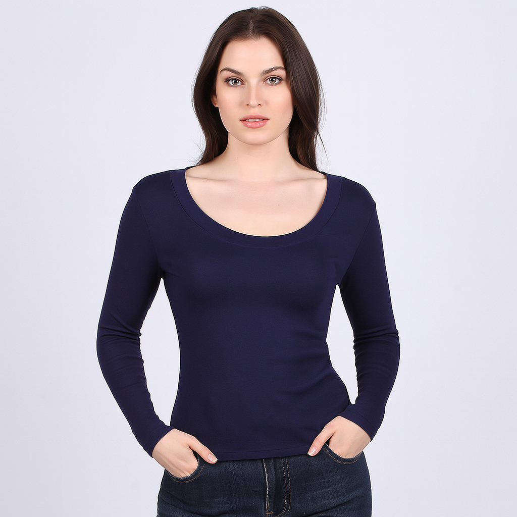 Women's U-Neck Thin threaded long sleeves