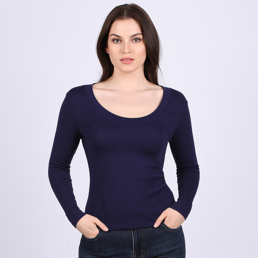 Women's U-Neck Thin threaded long sleeves