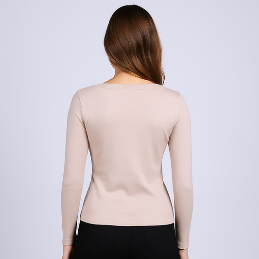 Women's U-Neck Thin threaded long sleeves