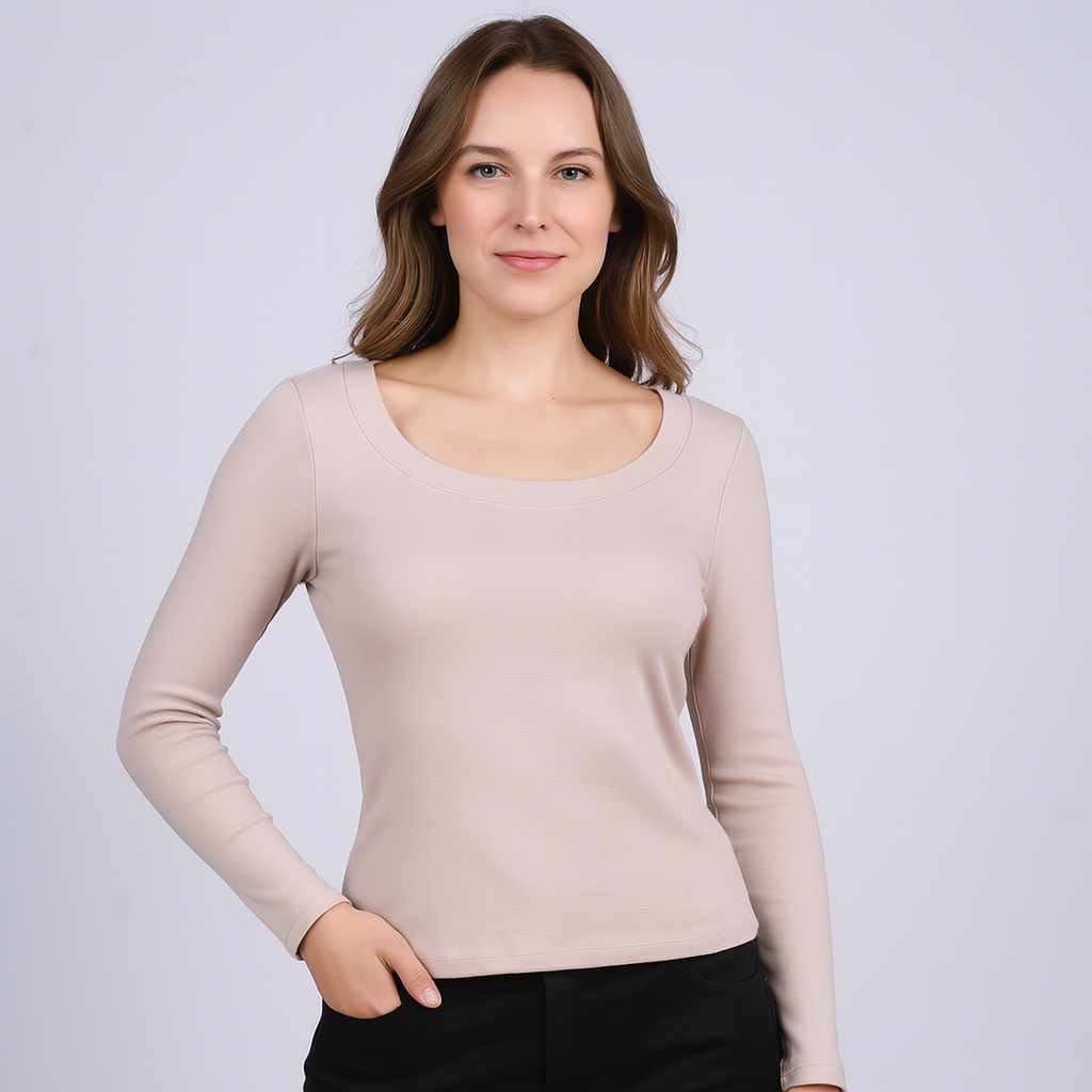 Women's U-Neck Thin threaded long sleeves