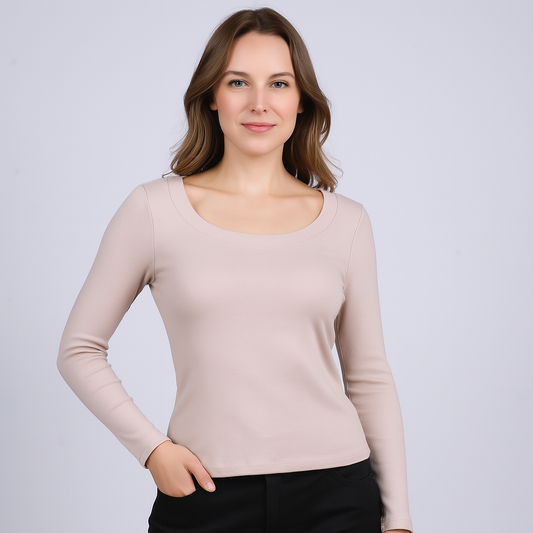 Women's U-Neck Thin threaded long sleeves