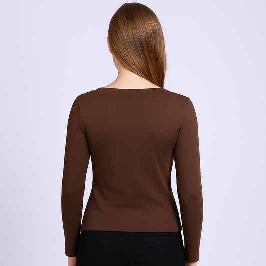 Women's U-Neck Thin threaded long sleeves