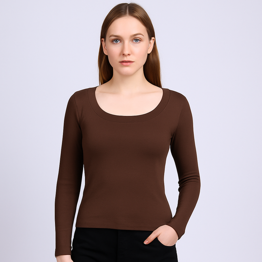 Women's U-Neck Thin threaded long sleeves
