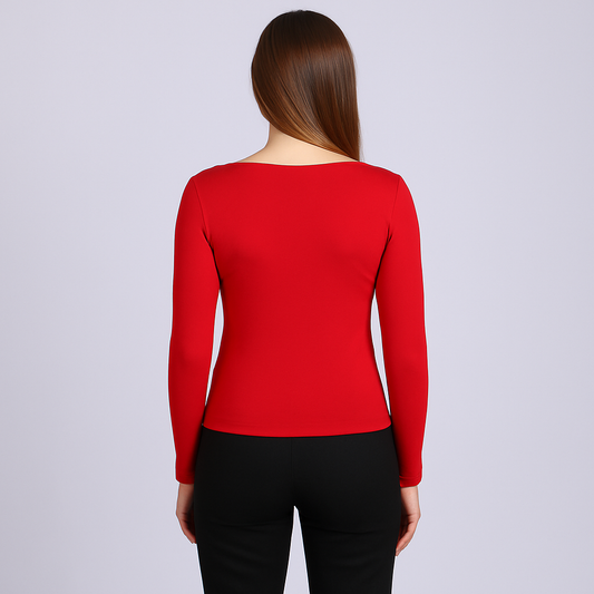 Women's U-Neck Thin threaded long sleeves