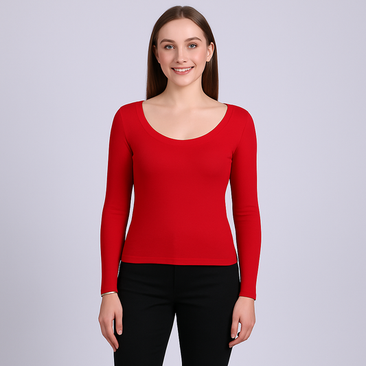 Women's U-Neck Thin threaded long sleeves