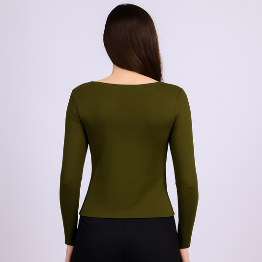 Women's U-Neck Thin threaded long sleeves