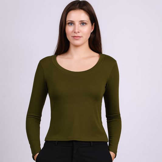 Women's U-Neck Thin threaded long sleeves